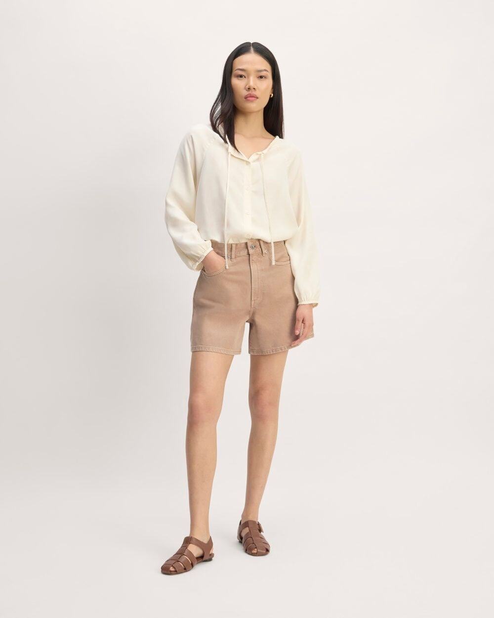 Everlane The A-Line Denim Shorts Tan High Rise Size 26